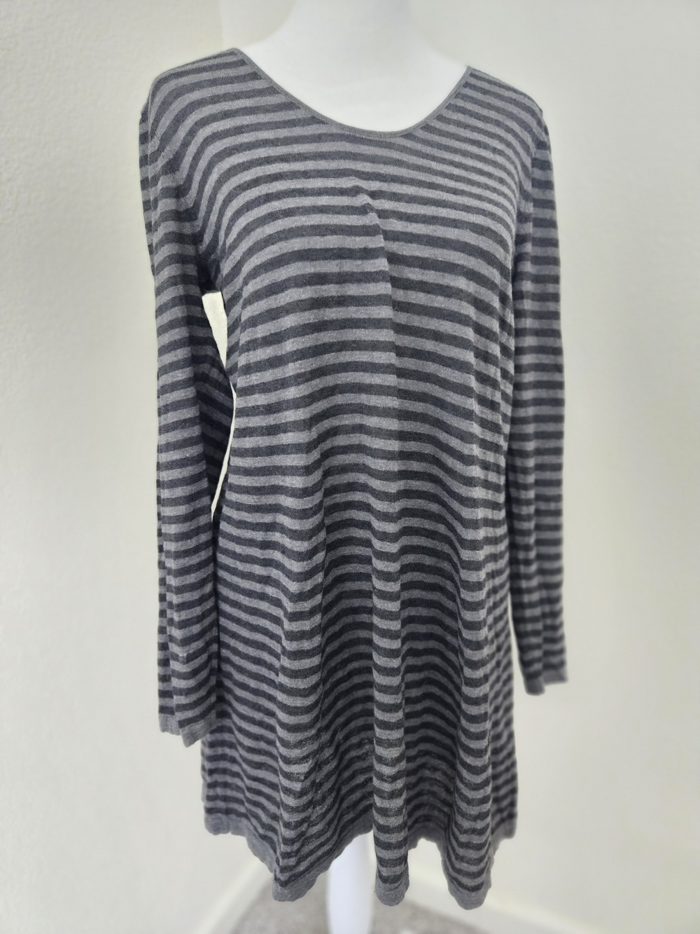Eileen Fisher Gray and Charcoal Striped Long-Sleeve Tunic